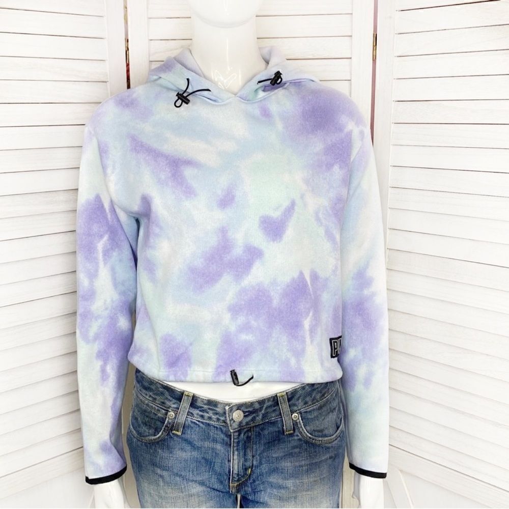 Pink by Victoria's Secret Tie Dye Sweater Knit Cropped Hoodie Blue Purple